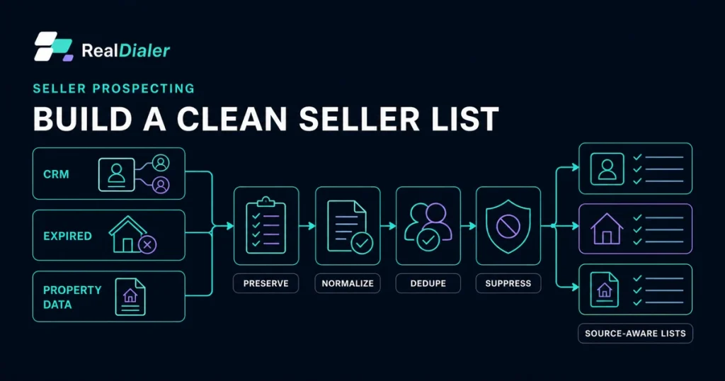Seller prospecting workflow from multiple lead sources to clean, source-aware RealDialer calling lists