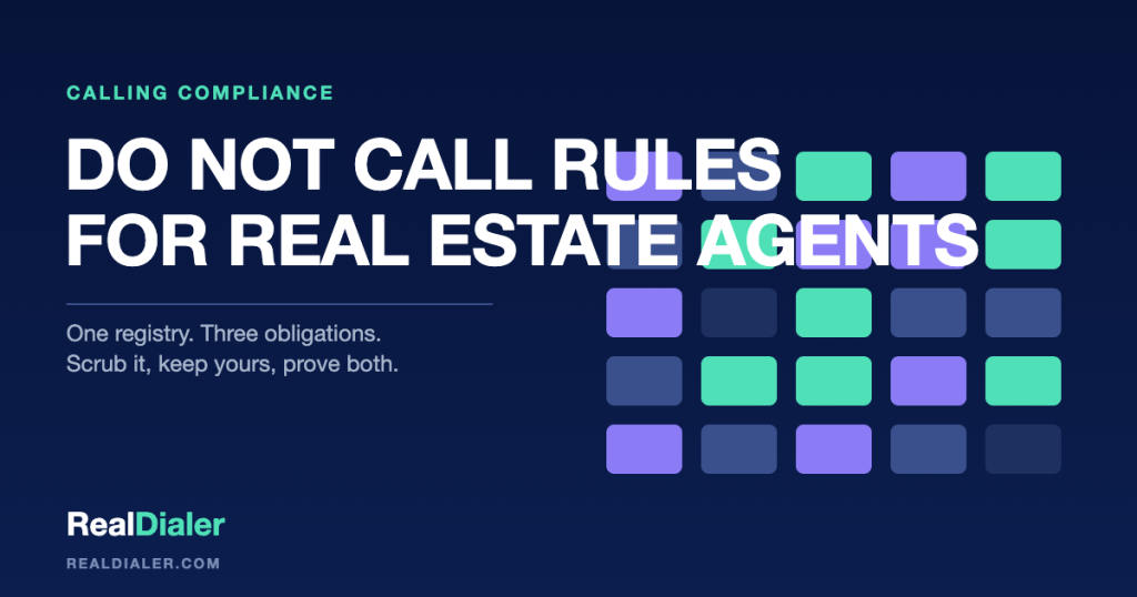 RealDialer graphic of three stacked lists: the national registry, the agent's internal list, and the written compliance procedures