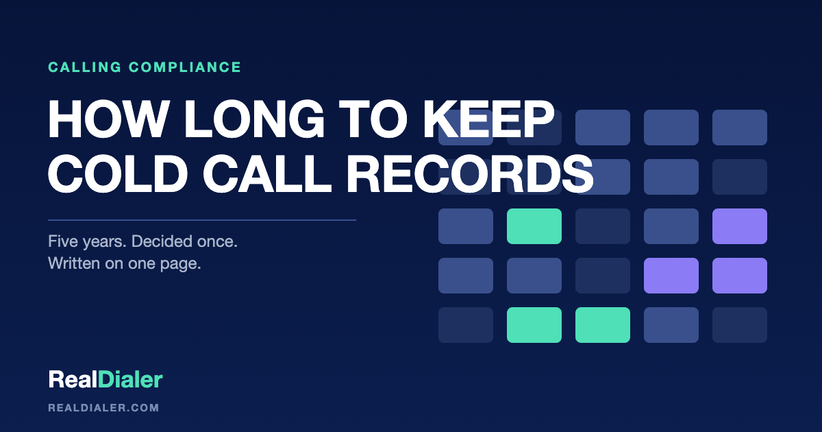 RealDialer graphic of a filing drawer labeled with a five and a small stack of record types beside it