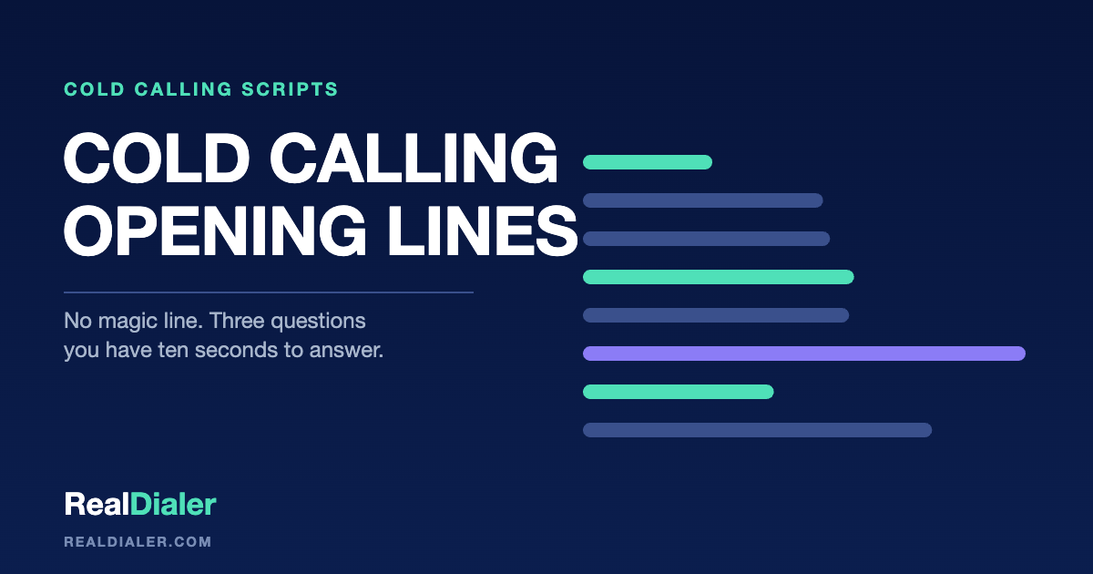 RealDialer graphic of a ten-second timer with three boxes beneath it: who, why, and the way out