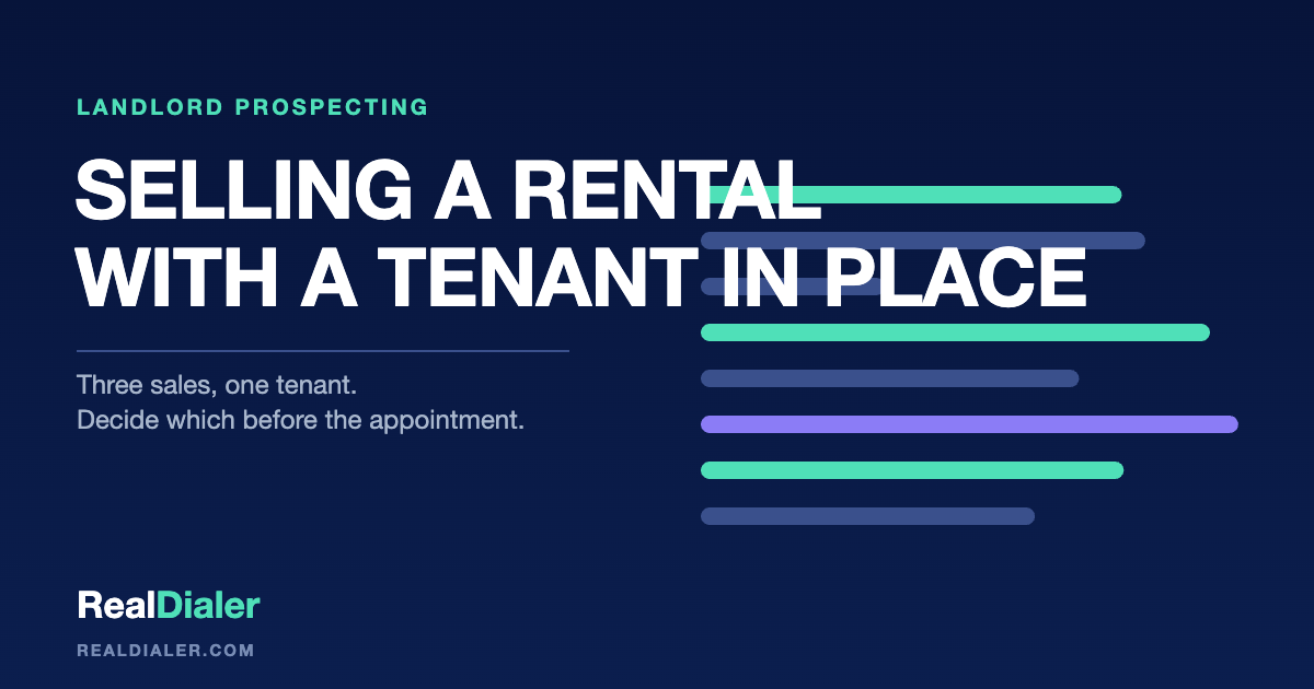 RealDialer graphic of one rental house with three arrows leaving it: to an investor, to a vacant sale, and to the tenant