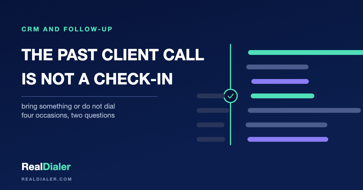 RealDialer graphic of a client record card with an anniversary date circled and a note attached