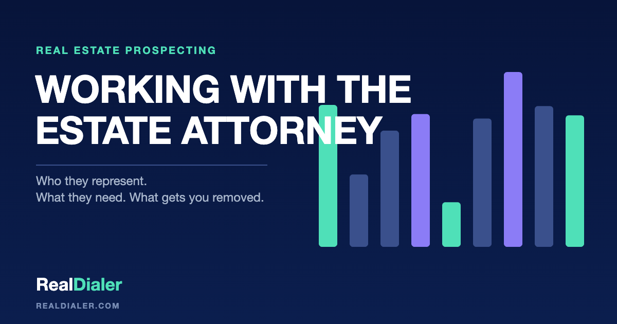 RealDialer graphic of a court file open on a desk between an attorney's pen and an agent's listing folder