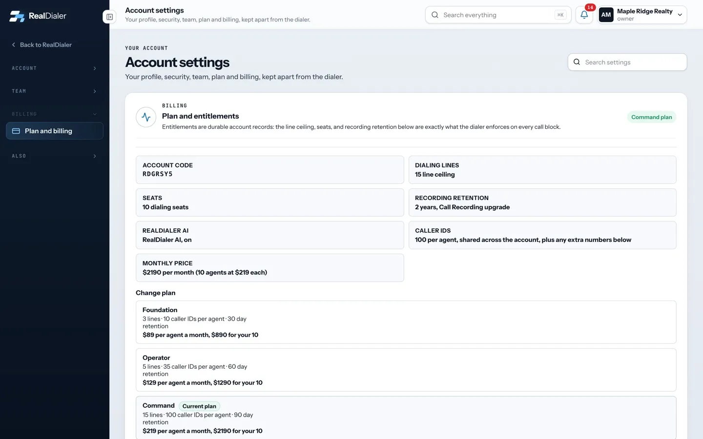 Your card and payment details in RealDialer