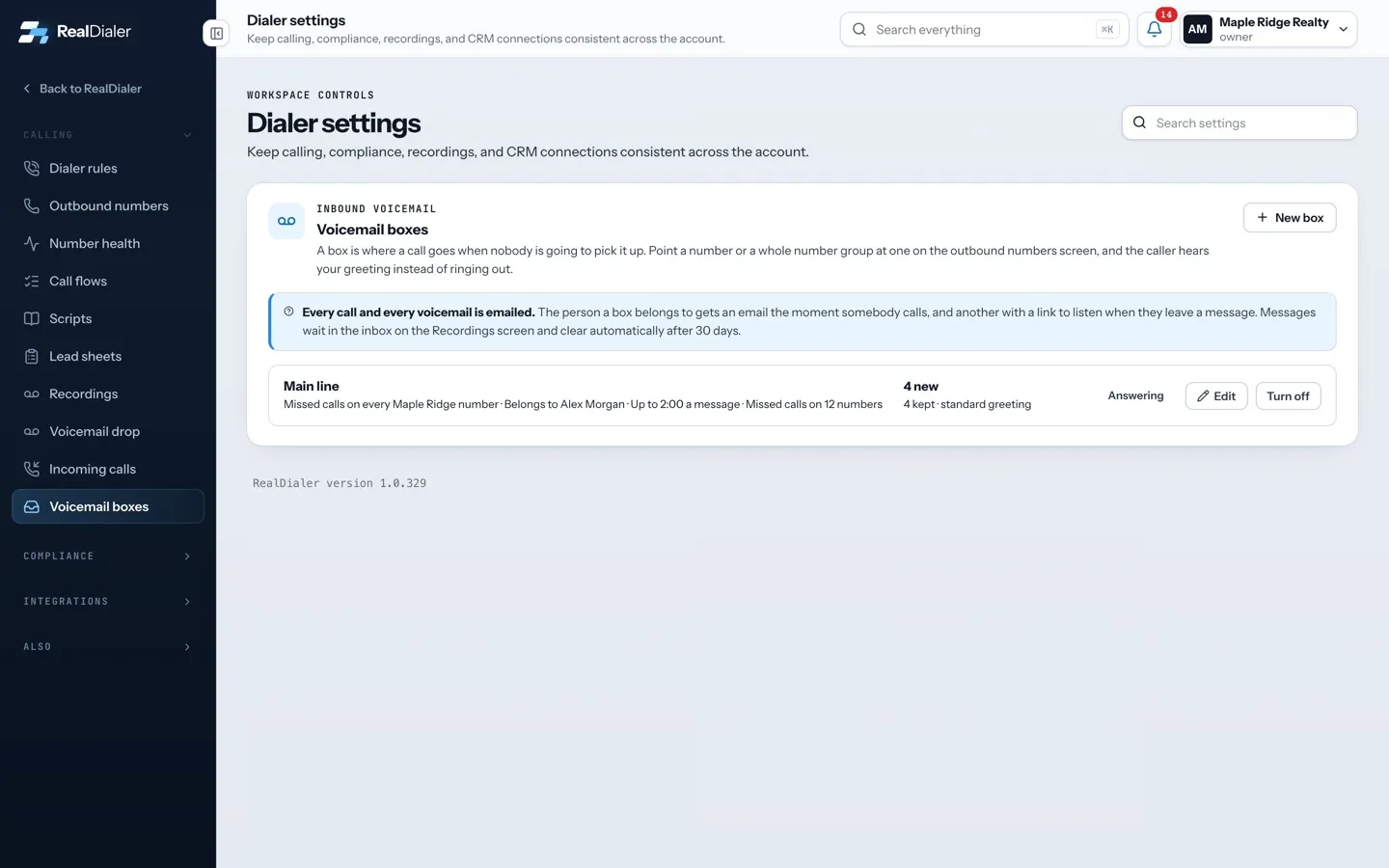 Text back missed calls in RealDialer