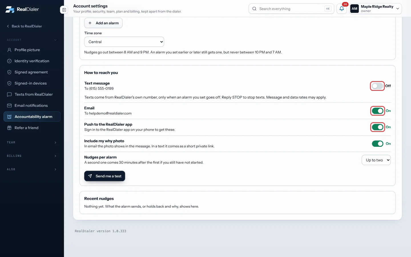 Switch on text, email or push to the RealDialer app