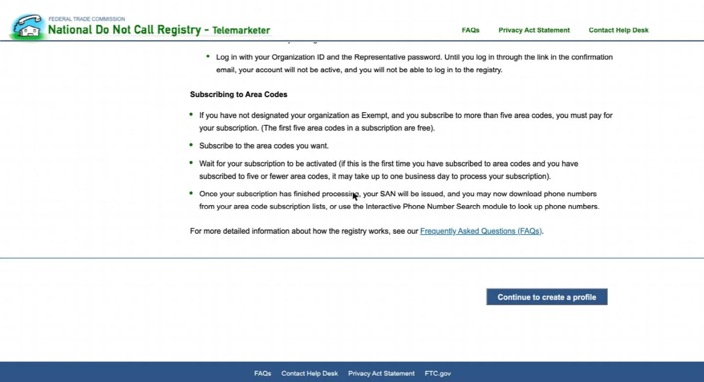 Scroll down and click Continue to create a profile