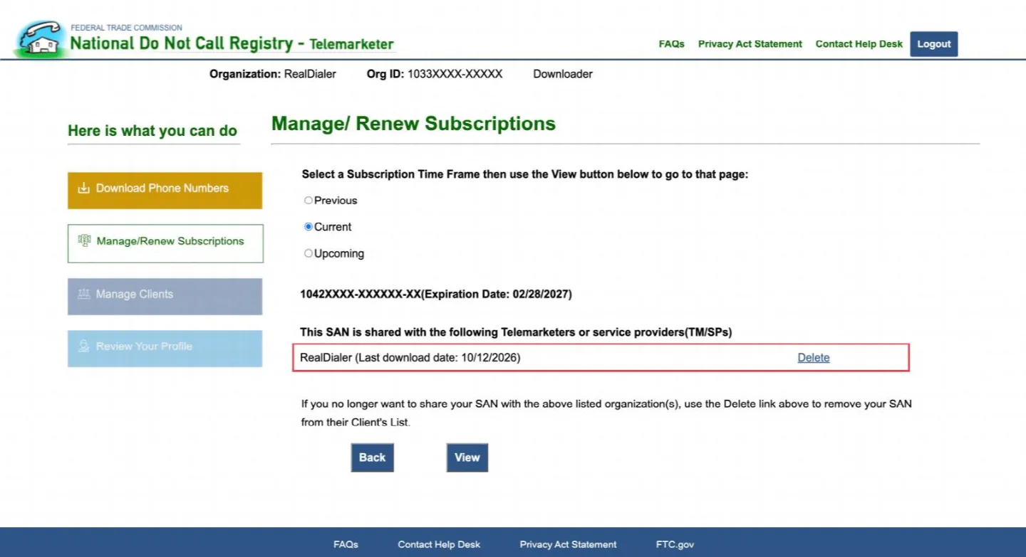 View SAN sharing: RealDialer listed as your service provider