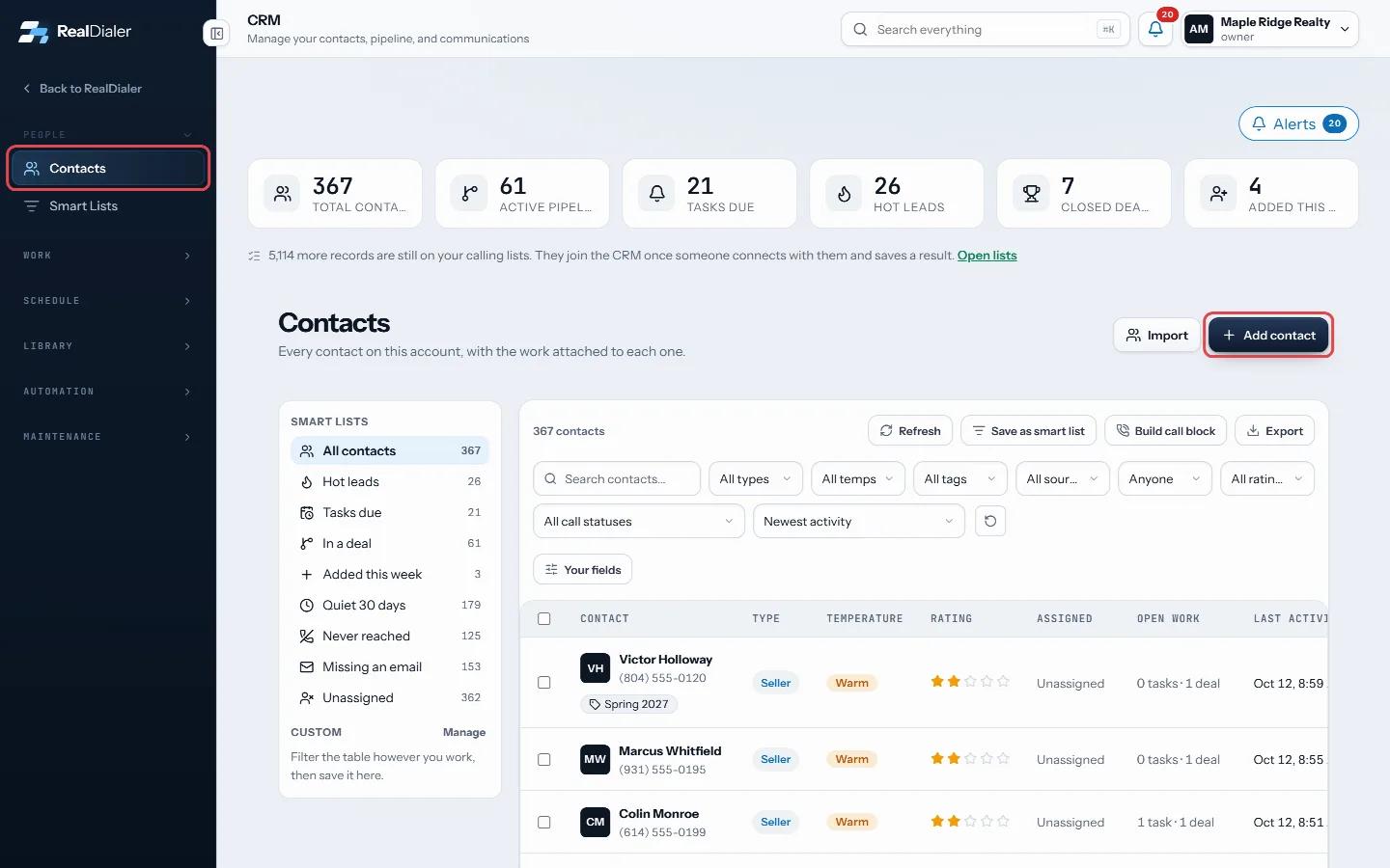 In CRM > Contacts, press Add contact