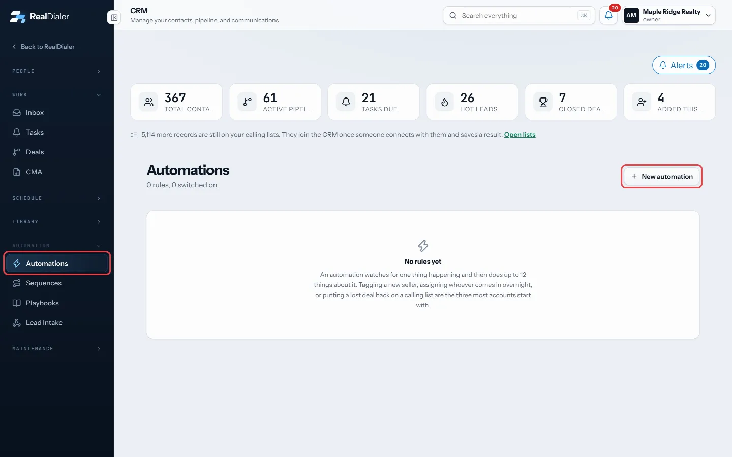 In CRM > Automations, press New automation