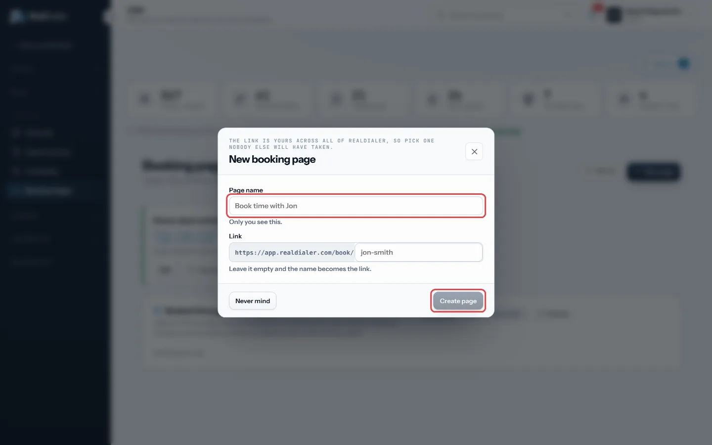 Press New page, name it, choose the link, then Create page