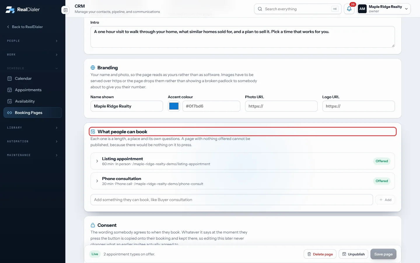 Add appointment types under What people can book