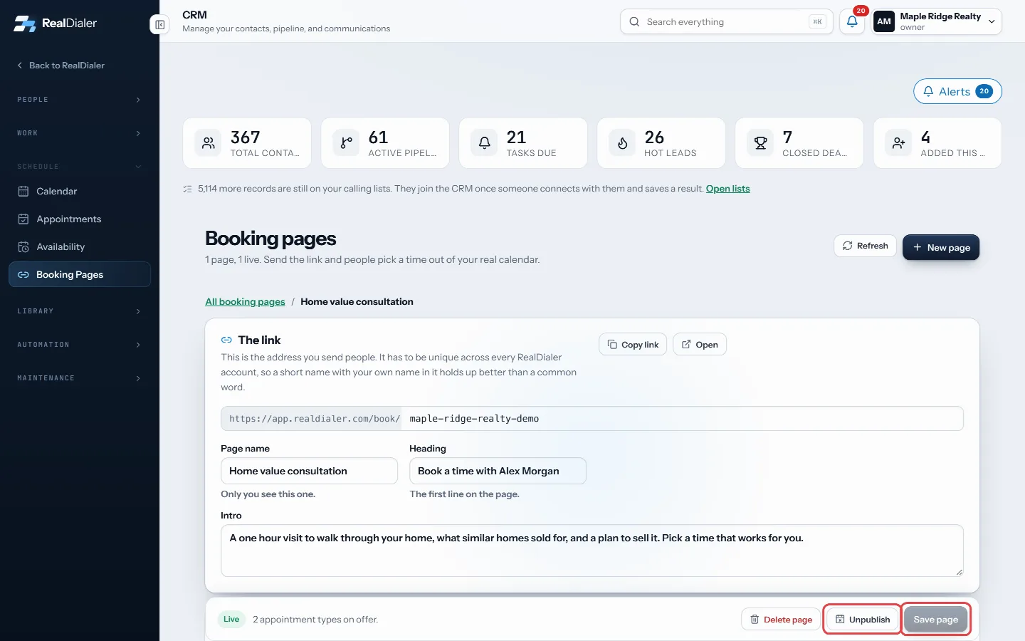 Save page, then Publish