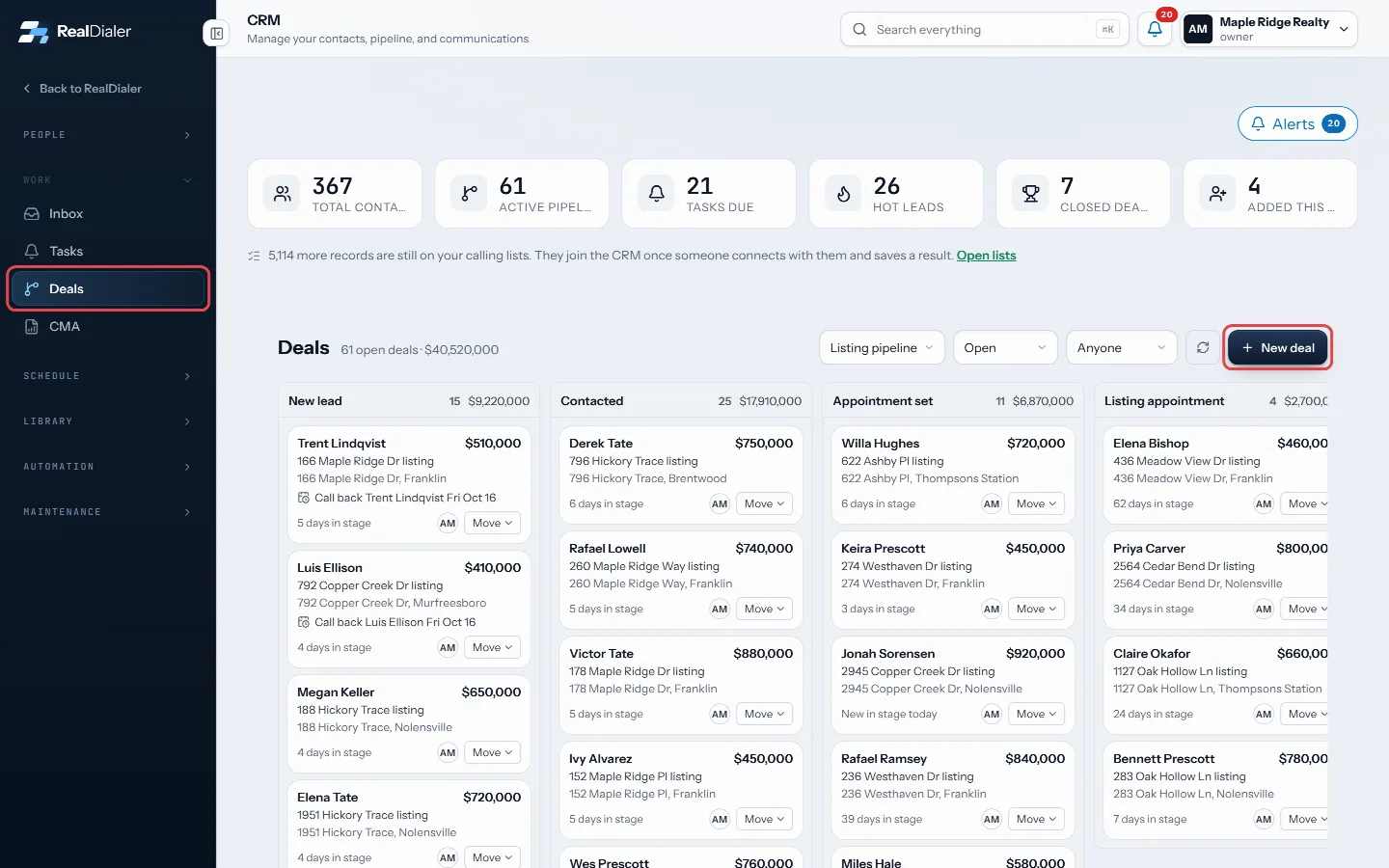 In CRM > Deals, press New deal