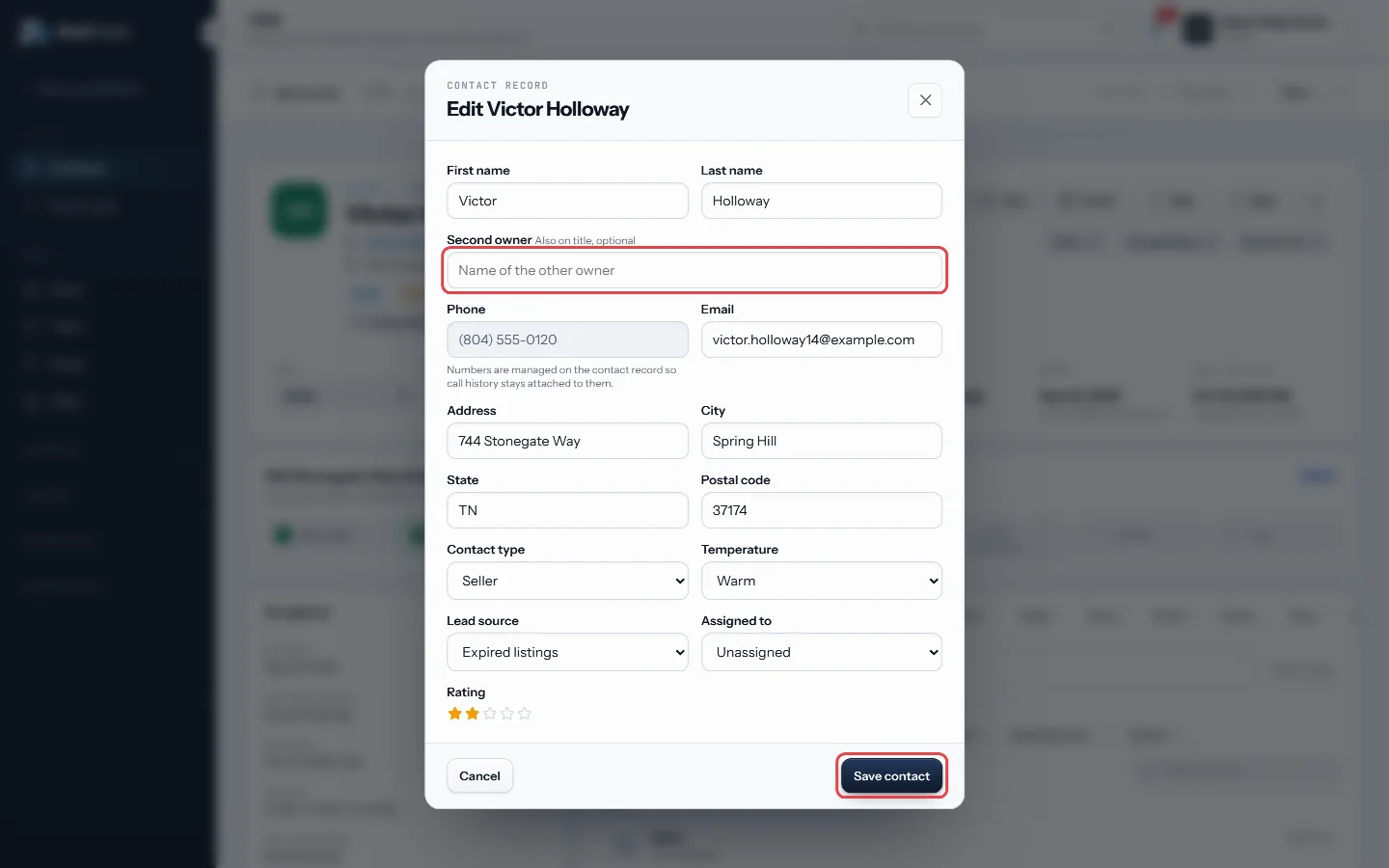 Change the details, then Save contact