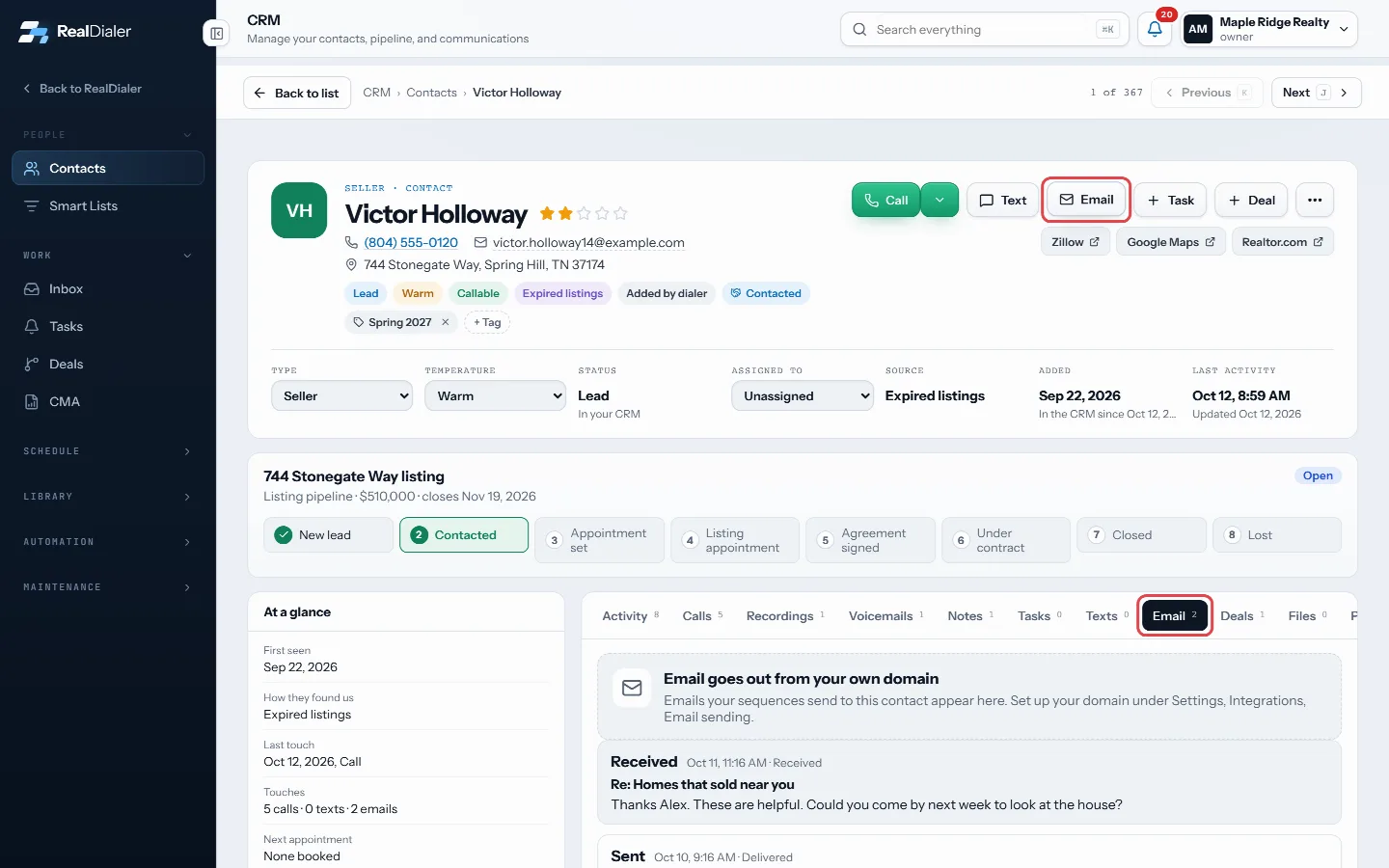 Press Email to open the Email tab