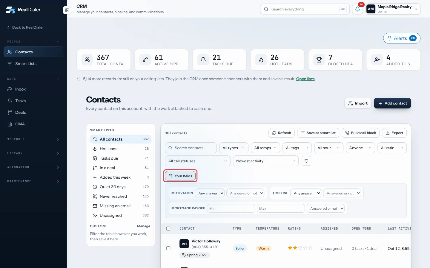 Your fields filters on your own contact fields