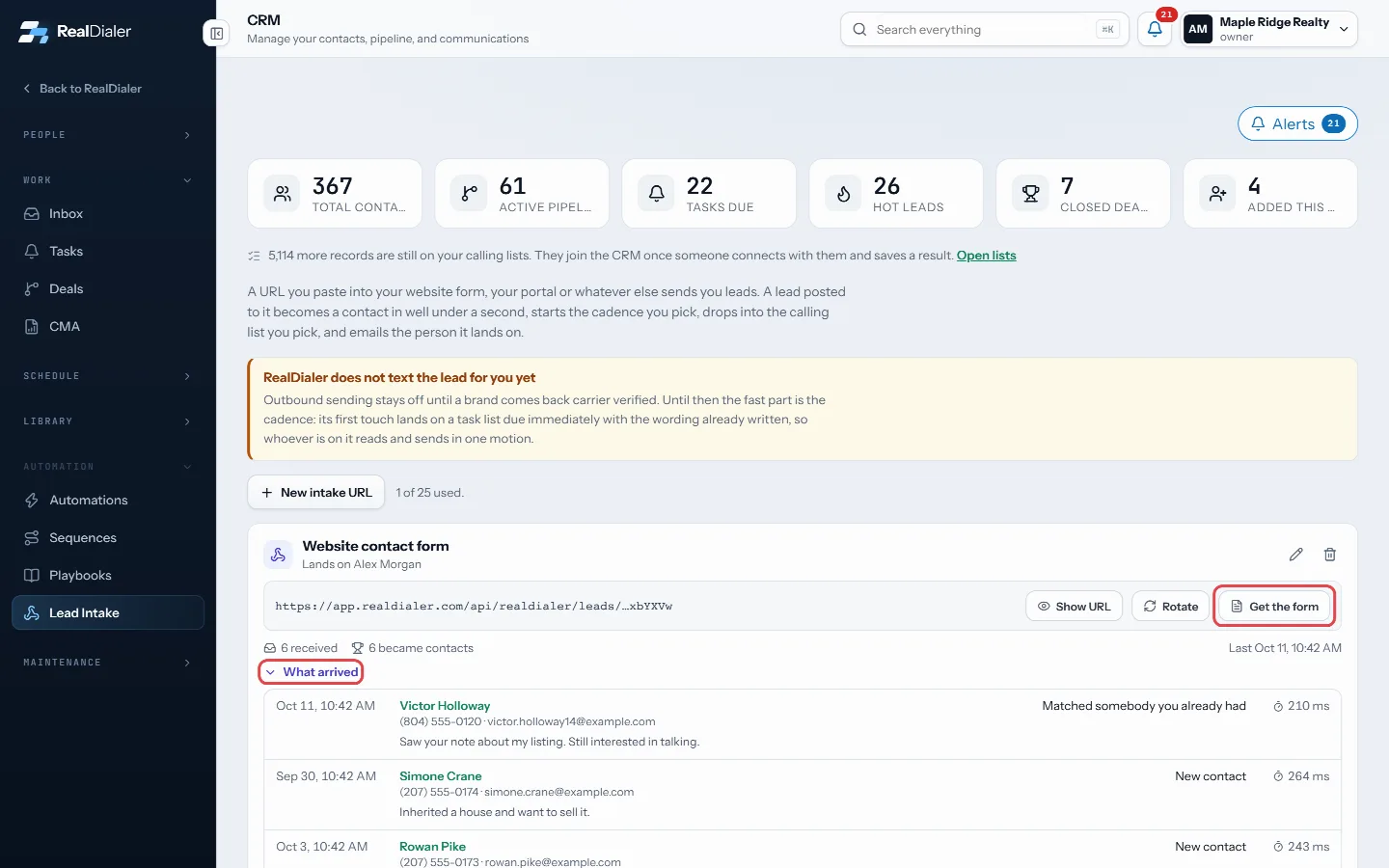 Get the form holds the Google key; What arrived shows each lead