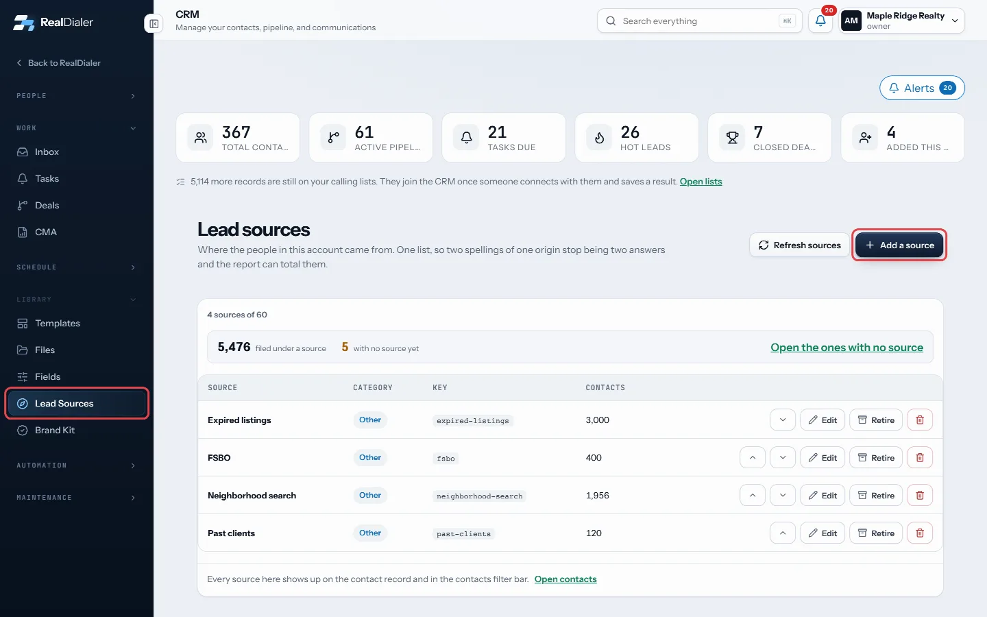 In CRM > Lead Sources, press Add a source