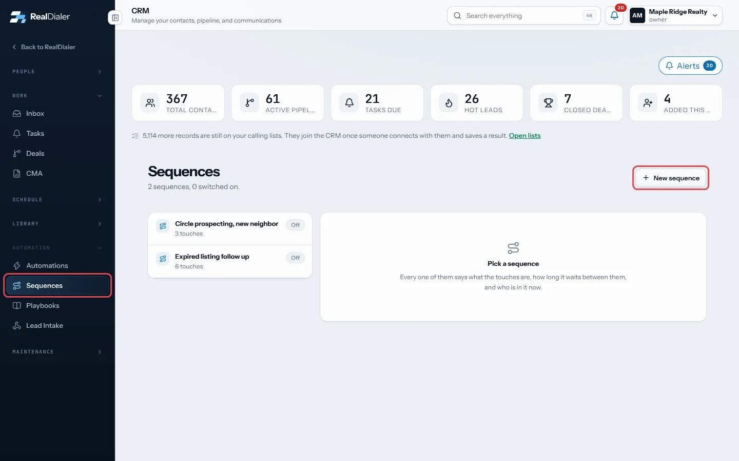 In CRM > Sequences, press New sequence