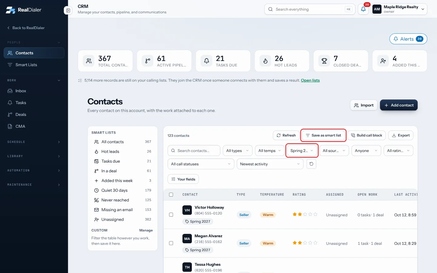 Set the filters, then press Save as smart list