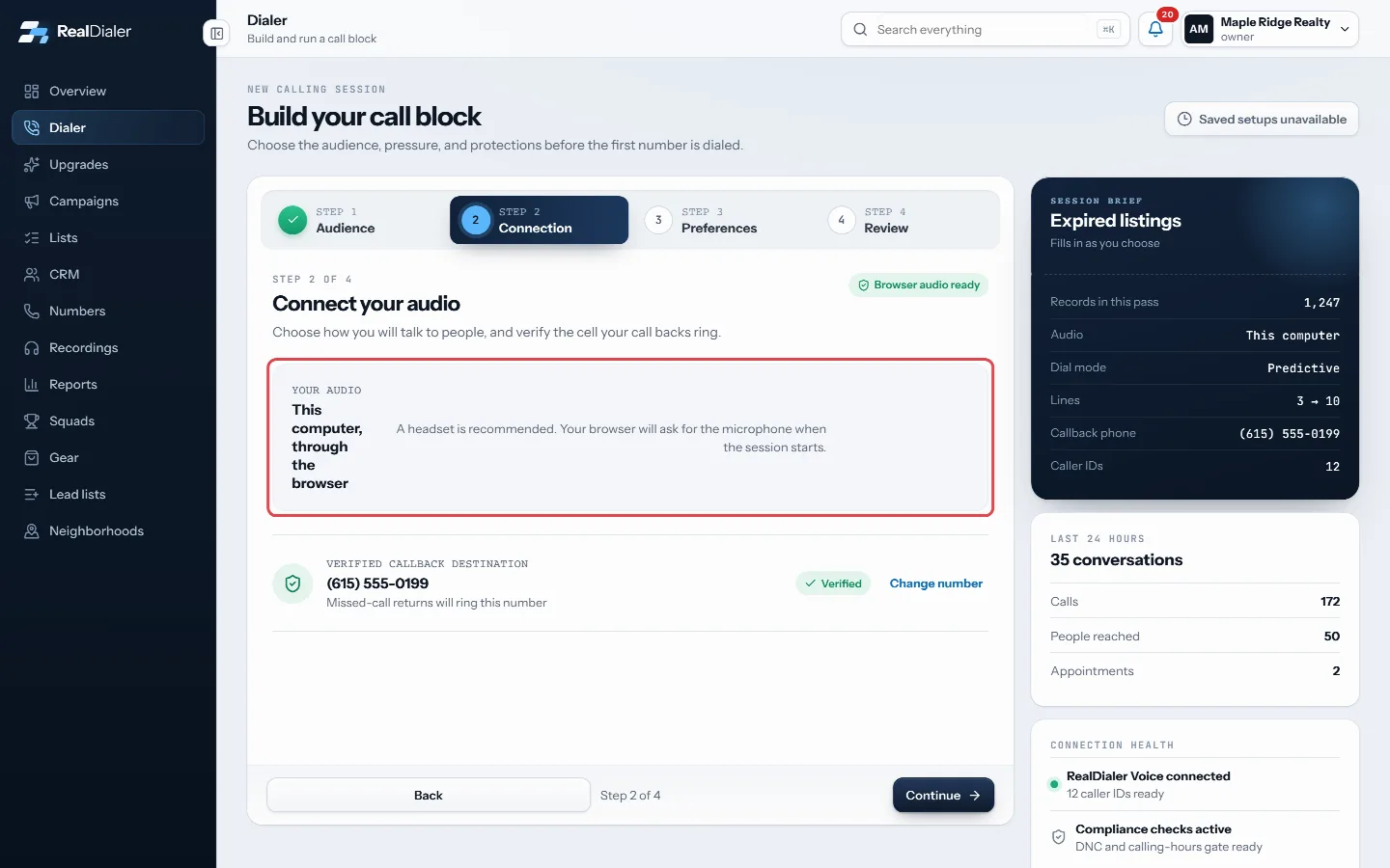 Step 2 Connection: Connect your audio shows This computer, through the browser.