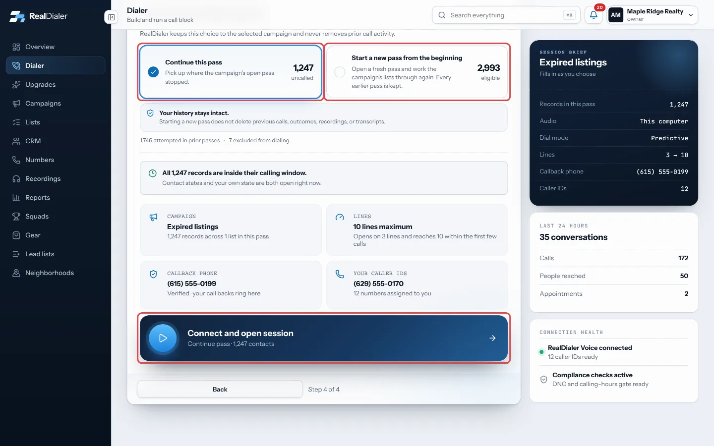 Choose the pass, then press Connect and open session.
