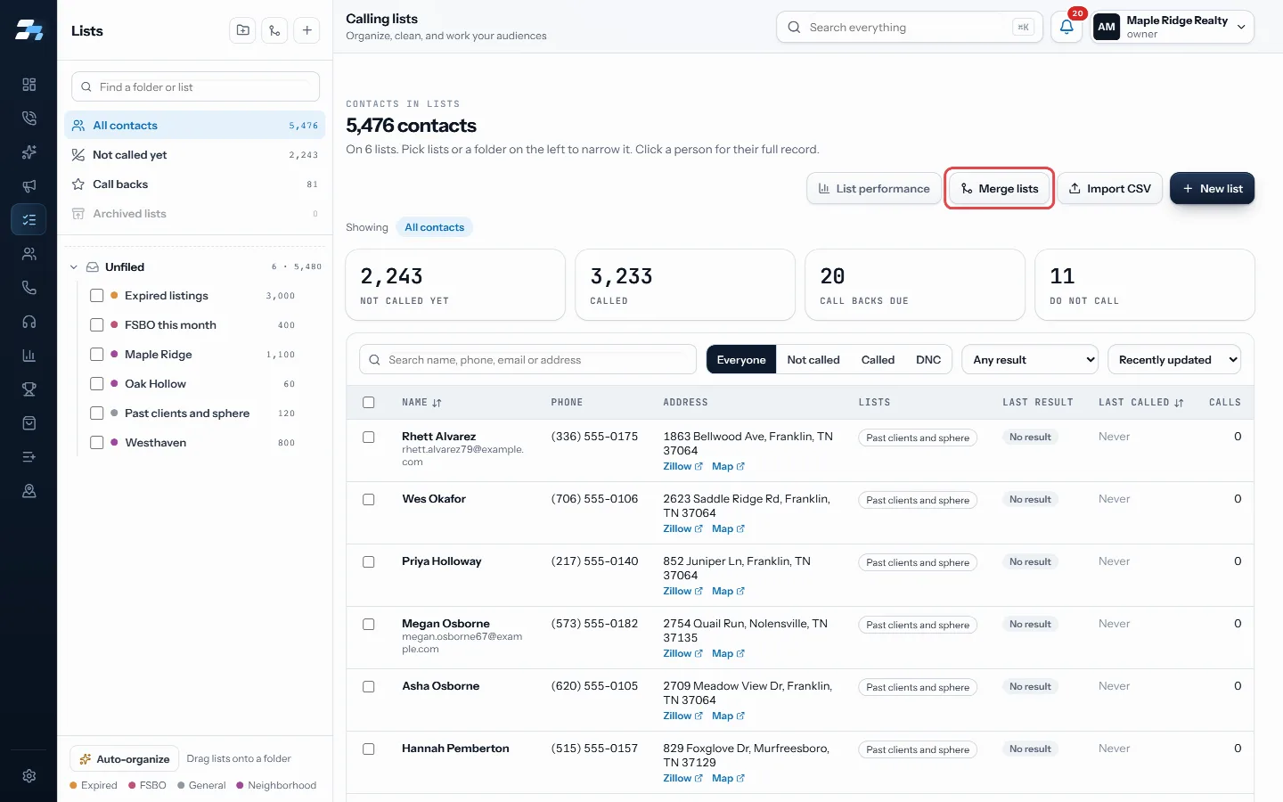 Click Merge lists