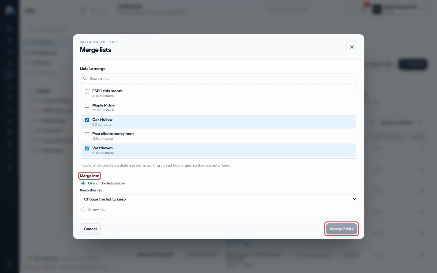 Choose where they go, read the preview, then Merge