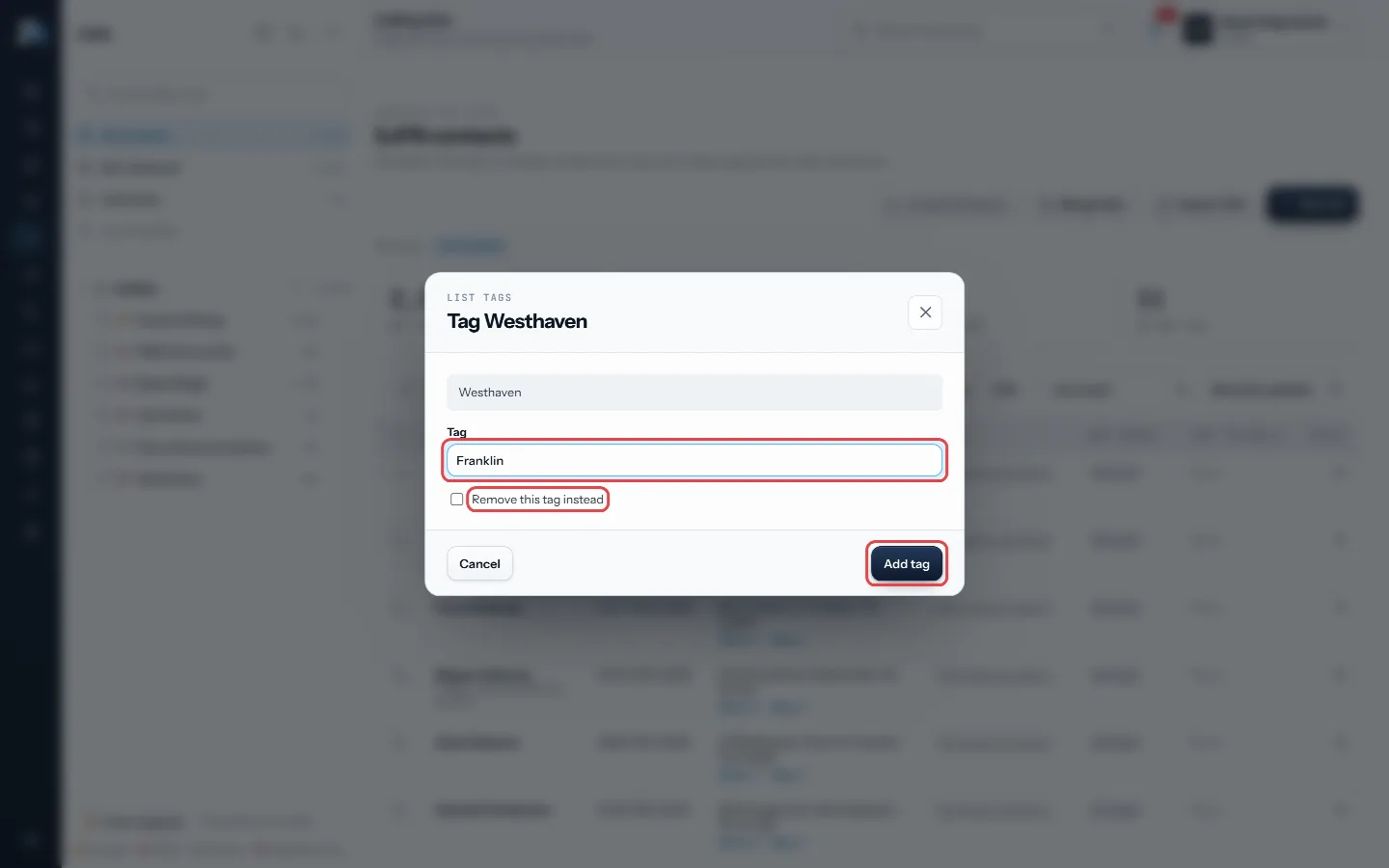 Type a tag, then Add tag