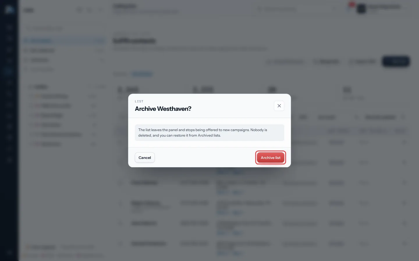 Confirm with Archive list