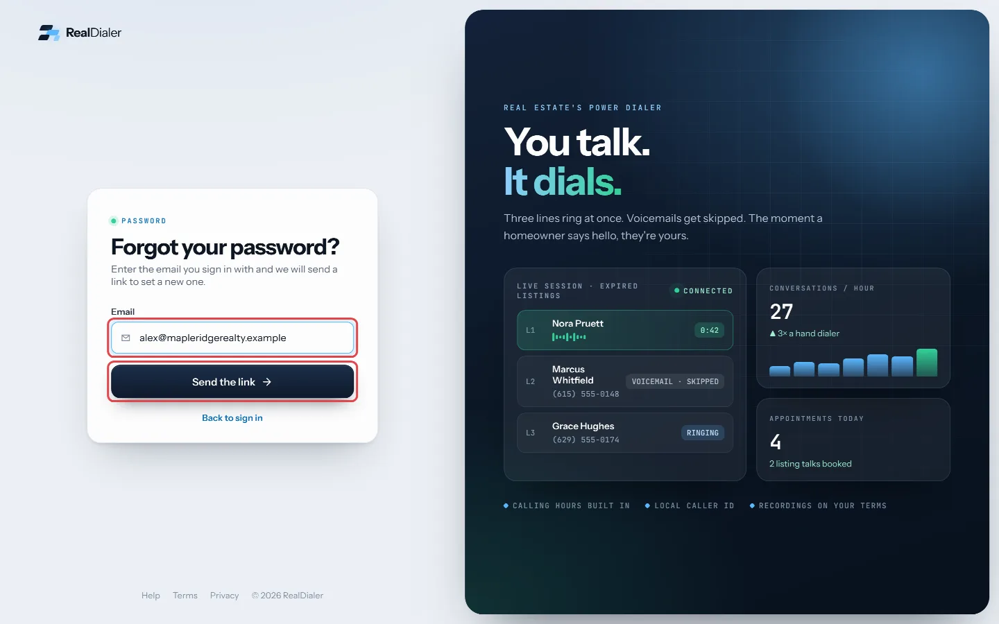 Enter your email and press Send the link