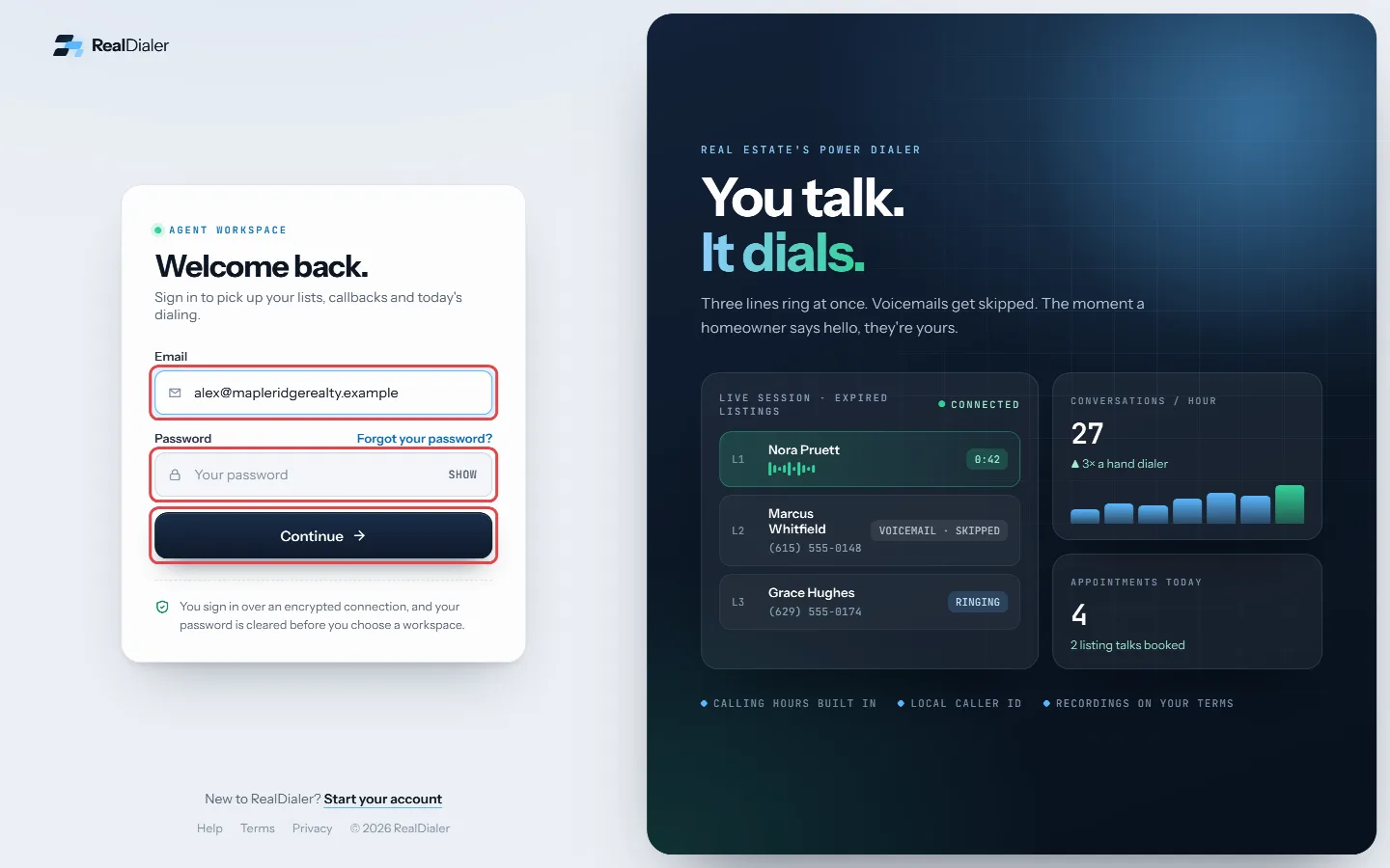 Type your email and password, then press Continue