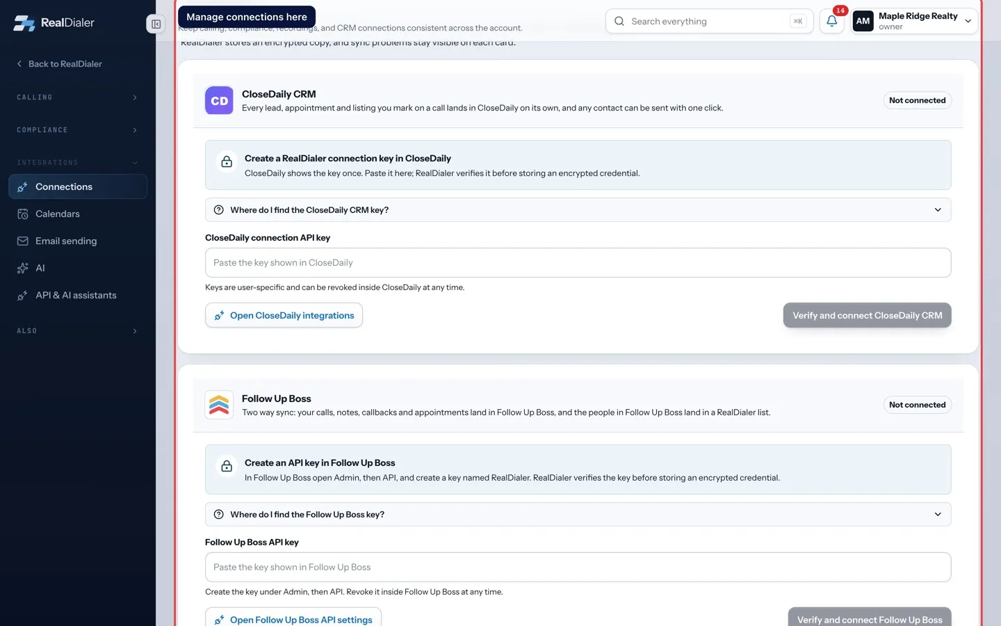 Pause, test or disconnect a connection: Manage connections here