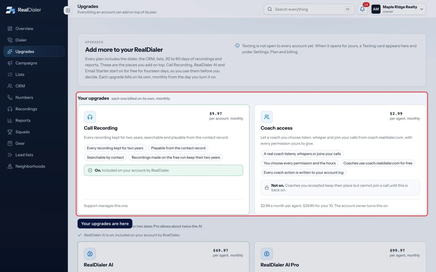 What the Upgrades page is: Your upgrades are here